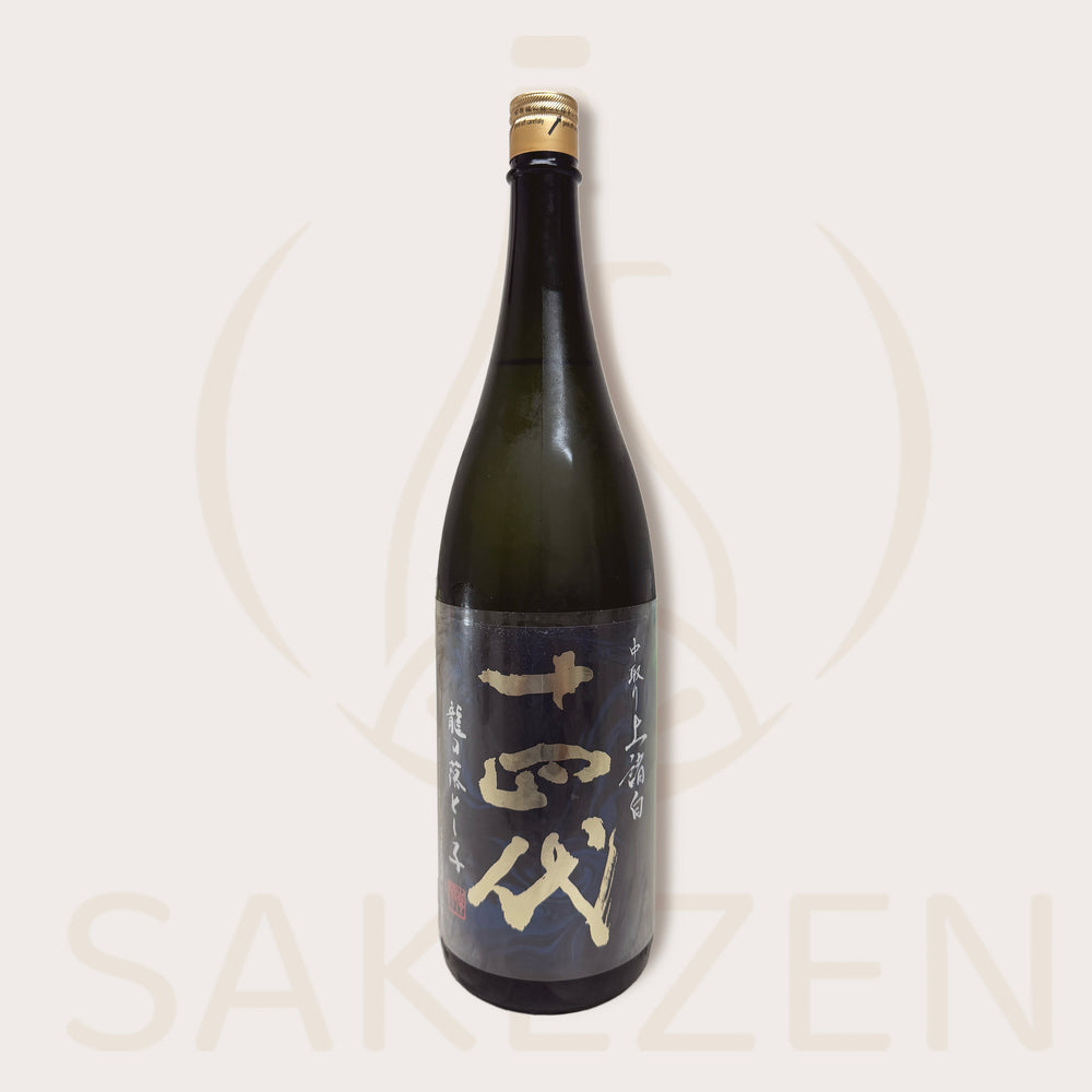 Bottle of Juyondai Tatsunootoshigo Nakadori Kamimorohaku Junmai Daiginjo sake from Yamagata