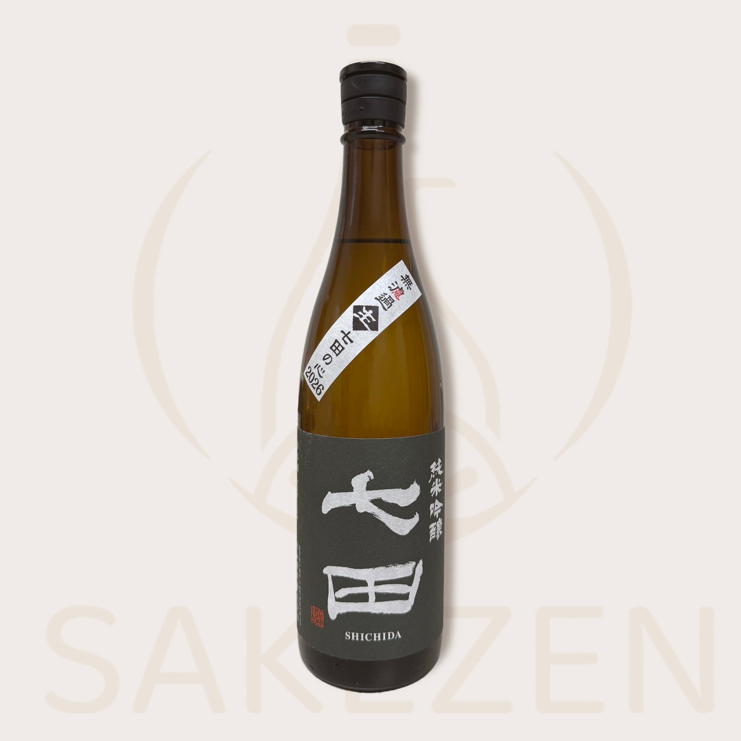 Bottle of Shichida Junmai Ginjo Nama unpasteurized sake from Saga Japan