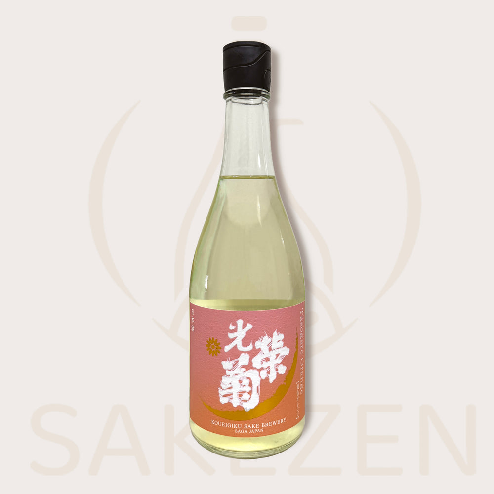 Bottle of Koueigiku Tasogare Orange Muroka Nama Genshu sake from Saga